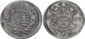 Sachsen/-Alb. Linie, Kurfürstentum nach 1547. 
FRIEDRICH AUGUST I., 1694-1733. Pfennig 1695, Leipzig. Gekröntes rundes Wappen zwischen Palmzweigen. R...