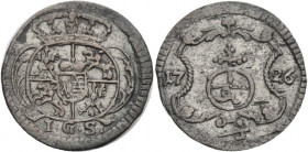 Sachsen/-Alb. Linie, Kurfürstentum nach 1547. 
FRIEDRICH AUGUST I., 1694-1733. Pfennig 1726, Dresden. Gekröntes rundes Wappen zwischen Palmzweigen, d...