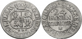 Sachsen/-Alb. Linie, Kurfürstentum nach 1547. 
FRIEDRICH AUGUST II., 1733-1763. 1/24 Taler = 1/32 Konv.-Taler 1763, Leipzig. Gekröntes Wappen, darunt...