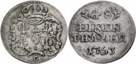 Sachsen/-Alb. Linie, Kurfürstentum nach 1547. 
FRIEDRICH AUGUST II., 1733-1763. 1/48 Taler 1763, Grünthal. Gekröntes Wappen, darunter Mmz. C. Rv. Wer...