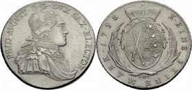 Sachsen/-Alb. Linie, Kurfürstentum nach 1547. 
FRIEDRICH AUGUST III., 1763-1806. Konventionstaler 1798, I.E.C., Dresden. Geharnischtes Brustbild n. r...