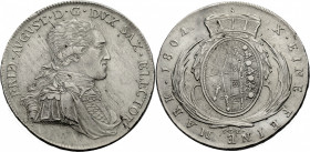 Sachsen/-Alb. Linie, Kurfürstentum nach 1547. 
FRIEDRICH AUGUST III., 1763-1806. Konventionstaler 1804, S.G.H., Dresden. Geharnischtes Brustbild n. r...
