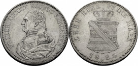 Sachsen, Königreich. 
FRIEDRICH AUGUST I., 1806-1827. Konventionstaler 1826 S. Brustbild l. im Uniformrock. Rv. Gekröntes Wappen. J.&nbsp;41, AKS&nbs...