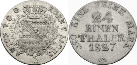 Sachsen, Königreich. 
ANTON, 1827-1836. 1/24 Taler 1827 S Gekröntes Wappen zwischen Zweigen. Rv. Wert und Jahr in 4 Zeilen. J.&nbsp;49, AKS&nbsp;77. ...
