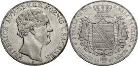 Sachsen, Königreich. 
FRIEDRICH AUGUST II., 1836-1854. Vereinsdoppeltaler 1847 F. Kopf r. Rv. Wappen auf gekröntem Mantel. J.&nbsp;78, AKS&nbsp;94, K...