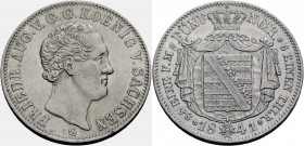 Sachsen, Königreich. 
FRIEDRICH AUGUST II., 1836-1854. 5 Neu-Groschen = 1/6 Taler 1841. Kopf r. Rv. Wappen auf gekröntem Mantel. J.&nbsp;84. . 

Se...