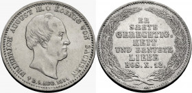 Sachsen, Königreich. 
FRIEDRICH AUGUST II., 1836-1854. 1/6 Taler 1854 auf seinen Tod. Kopf r. Rv. 7 Zeilen Schrift. J.&nbsp;92, AKS&nbsp;120. . 

S...