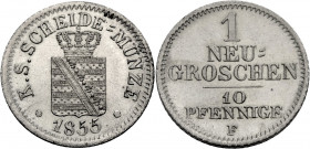 Sachsen, Königreich. 
JOHANN, 1854-1873. Neugroschen = 10 Pfennig 1855 F Gekröntes Wappen. Rv. Wert. J.&nbsp;82, AKS&nbsp;146. . 

Vorzüglich-Stemp...