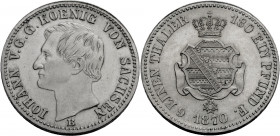 Sachsen, Königreich. 
JOHANN, 1854-1873. 1/6 Taler 1870. Kopf l. Rv. Gekröntes Wappen. J.&nbsp;113. . 

Vorzüglich