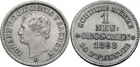 Sachsen, Königreich. 
JOHANN, 1854-1873. 1 Neugroschen = 10 Pfennig 1868 B. Kopf l. Rv. Wert. J.&nbsp;129, AKS&nbsp;148. . 

Vorzüglich-Stempelglan...