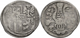 Sachsen/-Ernestinisches Gesamthaus. 
JOHANN FRIEDRICH II., allein, 1557-1567. Dreier 1565. Vierfeldiges Wappen mit aufgelegtem Rautenkranzschild zwis...