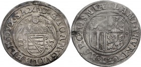 Sachsen/-Weimar (Alt-Weimar), Herzogtum. 
JOHANN WILHELM, 1566-1573. Schreckenberger 1571, Saalfeld. Ein Engel hält den sächsischen Schild, oben Mmz....