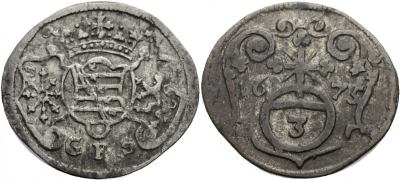Sachsen/-Neu-Weimar(-Eisenach), Herzogtum. 
JOHANN ERNST, 1662-1683. Dreier 167...