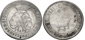 Sachsen/-Eisenach, Herzogtum. 
JOHANN WILHELM 1698-1729. Groschen 1717 IAB, Eisenach. Gekröntes Monogramm. Rv. Die Sonne spiegelt sich in einem Spieg...