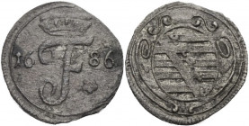 Sachsen/-Gotha-Altenburg, Herzogtum. 
FRIEDRICH I. allein, 1680-1691. Pfennig 1686, Gotha. Gekröntes F zwischen 16-86, rechts im Feld eine fünfblättr...