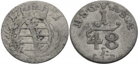 Sachsen/-Gotha-Altenburg, Herzogtum. 
FRIEDRICH III., 1732-1772. 1/48 Taler 1771. Gekröntes Wappen zwischen Zweigen. Rv. Wert, darunter Kranich. 1,32...