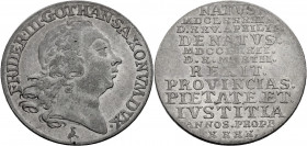 Sachsen/-Gotha-Altenburg, Herzogtum. 
FRIEDRICH III., 1732-1772. Groschen 1772 auf seinen Tod. Kopf r., darunter Kranich. Rv. 12 Zeilen Schrift. 2,04...