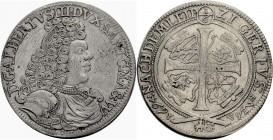 Sachsen/-Coburg, Herzogtum. 
ALBRECHT III., 1680-1699. 1/6 Taler 1694. Geharnischtes Brustbild r. Rv. Kreuz des dänischen Danebrog-Ordens, unten ein ...