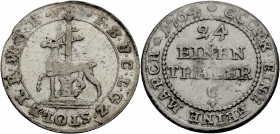 Stolberg/-Stolberg, Grafschaft. 
FRIEDRICH BOTHO und KARL LUDWIG, 1761-1768. 1/24 Taler 1764. Hirsch l. vor Säule. Rv. Wert und Mzz. C in 4 Zeilen. 1...