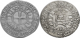 Frankreich/-Königliche Münzen. 
PHILIPPE IV LE BEL, 1285-1314. Gros tournois à l'O rond. Kreuz in doppeltem Schriftkreis, +PhILIPPVS. REX Rv. Kastell...