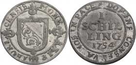 Schweizer Münzen und Medaillen. 
Zürich. 
STÄDTISCHE MÜNZEN. Schilling 1754. Stadtschild auf Lilienkreuz. Rv. Wert und Jahr. HMZ&nbsp;2-1169&nbsp;o....