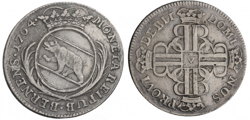 Schweizer Münzen und Medaillen. 
Bern. 
20 Kreuzer 1764. Gekrönter Berner Schi...