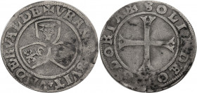 Schweizer Münzen und Medaillen. 
Uri, Schwyz, Nidwalden. 
Halbbatzen o. J. (16. Jh.). Drei Wappenschilde spanischer Form in Kleeblattstellung. Rv. K...