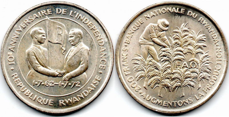 Ruanda 200 Francos 1962-1972 FAO 10th Aniversario del Independencia UNC ley 900 ...