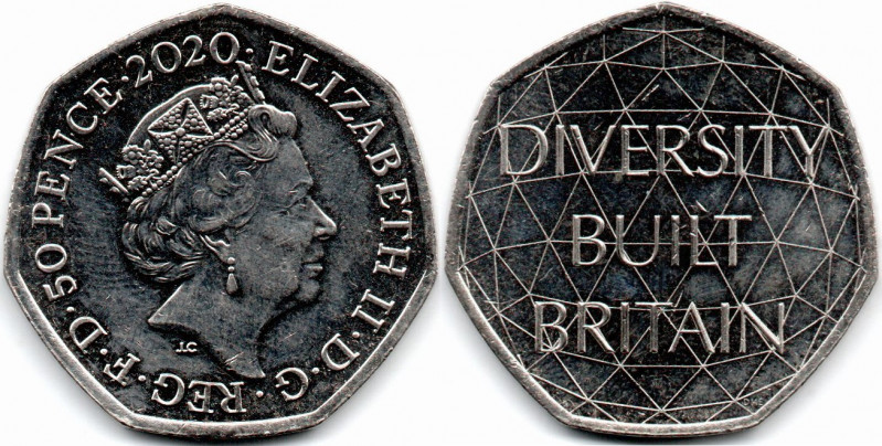 Inglaterra 50 Pence 2020 Reina Isabel II. Gran Bretaña construida por la diversi...