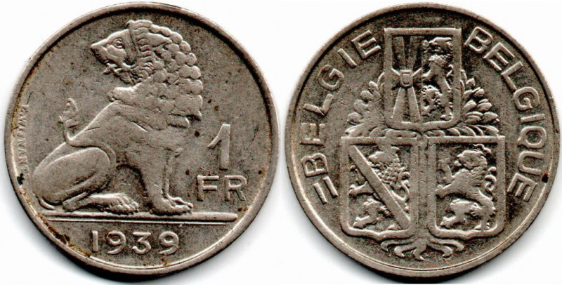 Belgica 1 Franc 1939 Leon E:XF