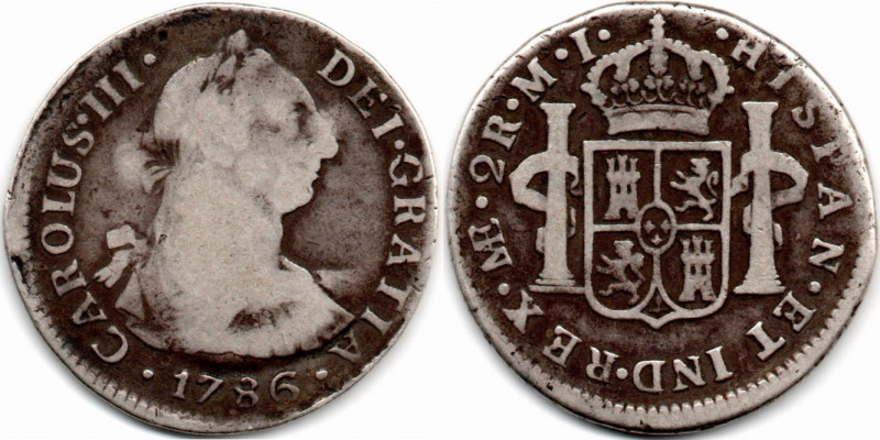 Peru (Colonial) 2 Reales 1786 Lima Carlos III Escaso E:F o mejor