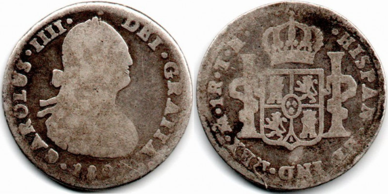 Mexico (Colonial) 1 Real 1808 Mo Ciudad de Mexico Carlos IV E:VG o mejor