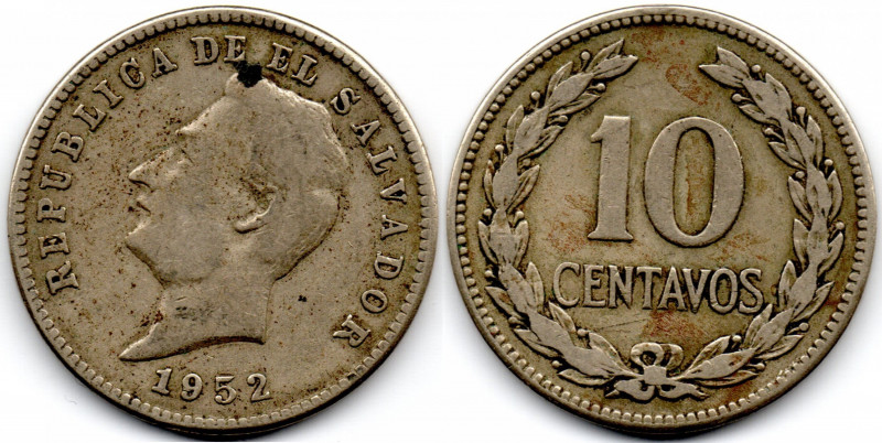 El Salvador 10 Centavos 1952 E:XF