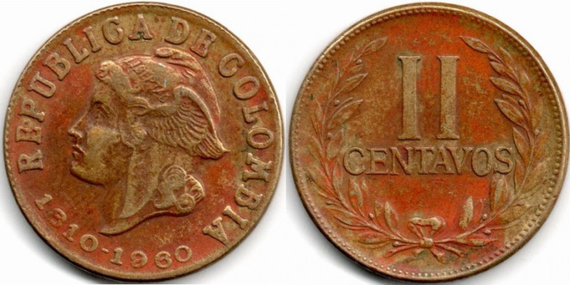 Colombia 2 Centavos 1810-1960 Conmemorativo E:XF