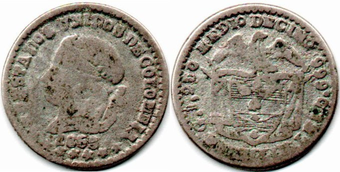 Colombia. Estados Unidos de Colombia 1/2 Decimo 1869 Medellin E:VG/F Escaso