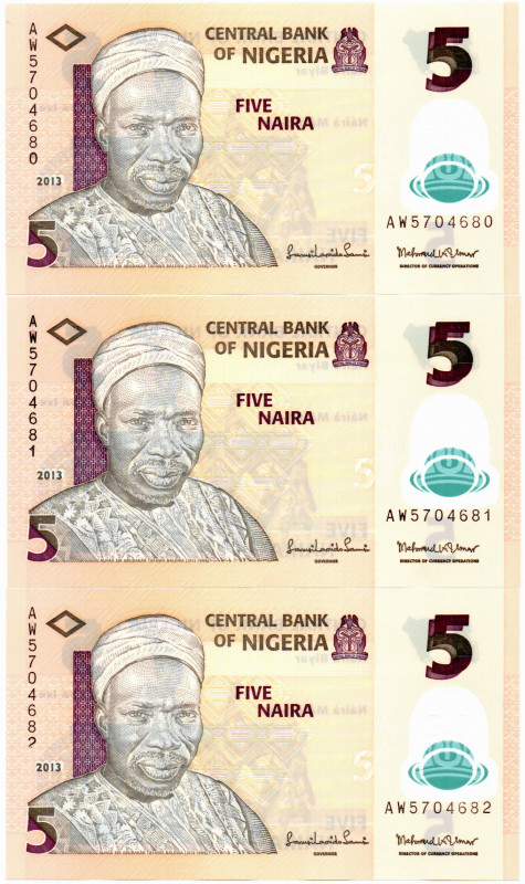 Nigeria 3 Pzs. 5 Naira 2013 Polimero E:9.5