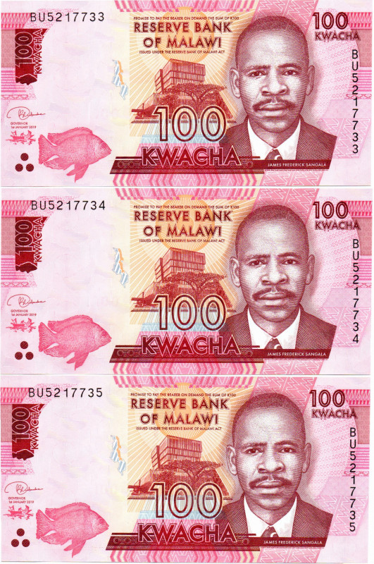 Malawi 3 Pzs. 100 Kwacha 2019 E:9.5