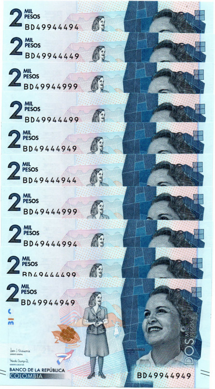 Colombia $2.000 Pesos BD (2021) 10 Pzs. Bi-Numerales de 4 y 9 E:9.5