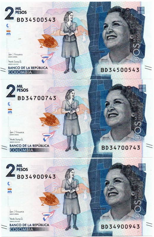 Colombia $2.000 Pesos BD (2021) 3 Pzs. RADARES E:9.5