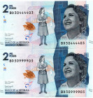 Colombia $2.000 Pesos BD (2021) 2 Pzs. RADARES 30444403 y 30999903