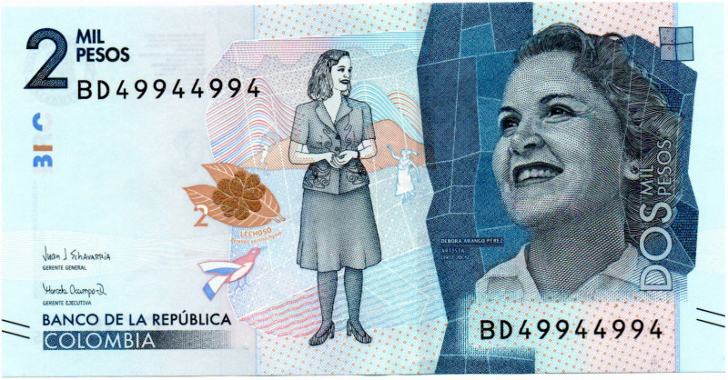 Colombia $2.000 Pesos BD (2021) RADAR Bi-Numeral #49944994 E:9.5