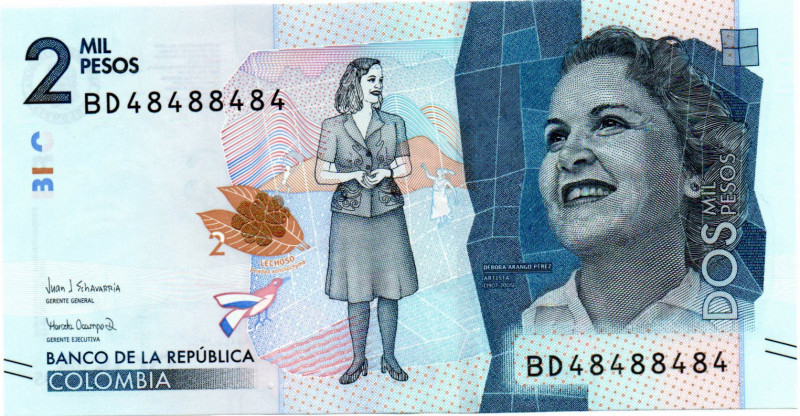 Colombia $2.000 Pesos BD (2021) RADAR Bi-Numeral #48488484 E:9.5