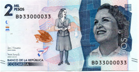 Colombia $2.000 Pesos BD (2021) RADAR Bi-Numeral #33000033