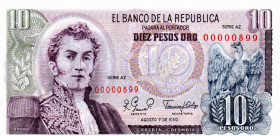 Colombia $10 Pesos 1980 Tres Digitos: 00000899