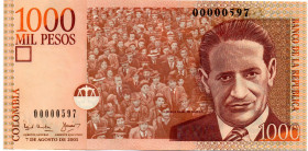 Colombia $1.000 Pesos Ago 2001 1era Fecha Tres Digitos: 00000597