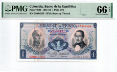 Colombia 1 Peso 1963 P#404b 66 EPQ