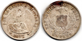 Chile 1 Peso 1877 So Santiago Condor XF+