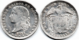 Colombia 1 Peso 1871 Medellin Very Rare United States of Colombia
