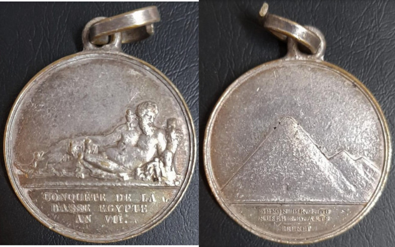 Directoire, Conquête de la basse Egypte, Médaille, Brenet, 33mm, Avers : CONQUÊT...