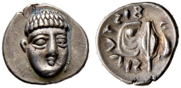 Kampania. Phistelia. 
Obol ca. 380-350 v. Chr. Bartloser, männlicher Kopf fast ...